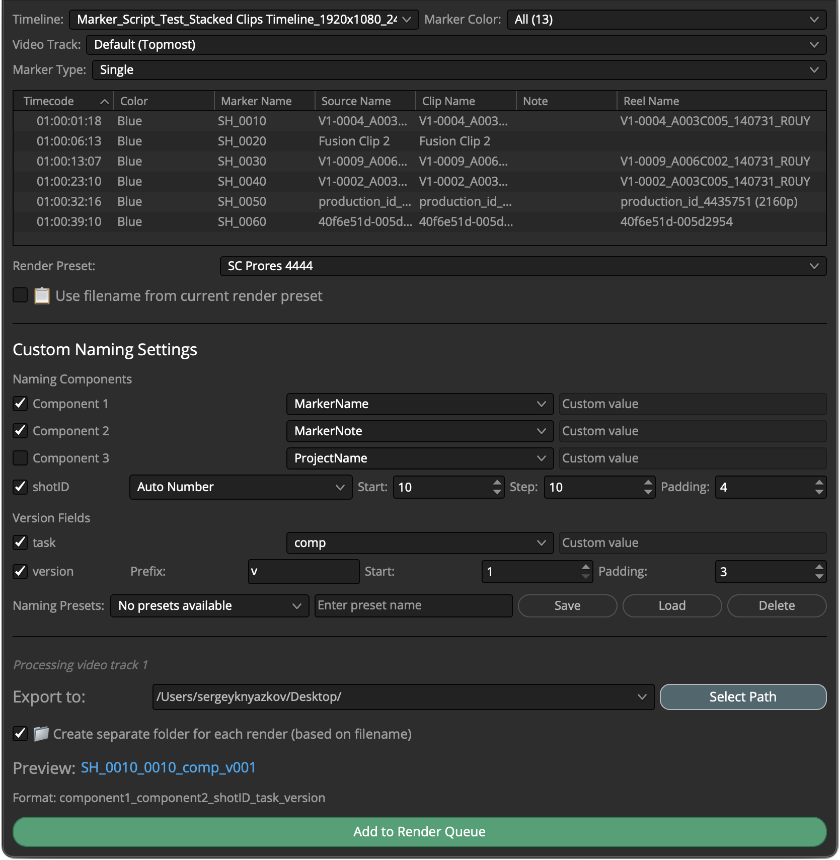 Markers to Render Queue